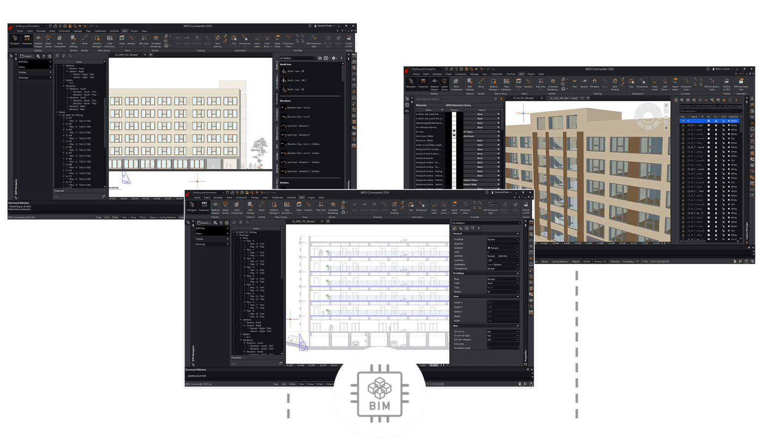 ARES CommanderのBIMモデルから図面出力までの公式画面例